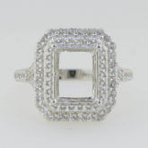 Sterling Silver Semi Mount Ring Setting Emerald OCT 10x8mm Double Halo - Syzjewelry